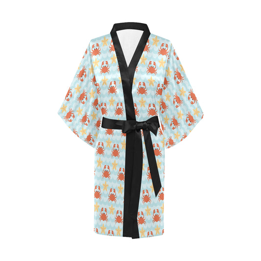 Crab Pattern Print Design 03 Women's Short Kimono
