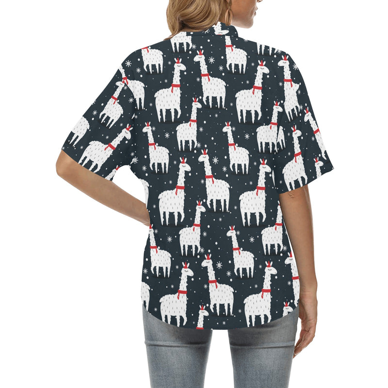 Alpaca Pattern Print Design 04 Women's Hawaiian Shirt