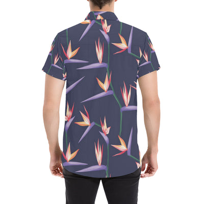 Bird Of Paradise Pattern Print Design BOP015 Men's Short Sleeve Button Up Shirt