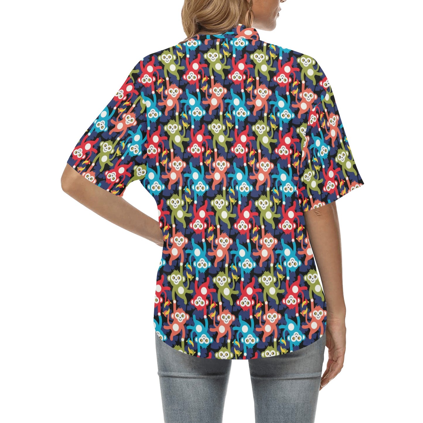 Monkey Colorful Design Themed Print Women's Hawaiian Shirt