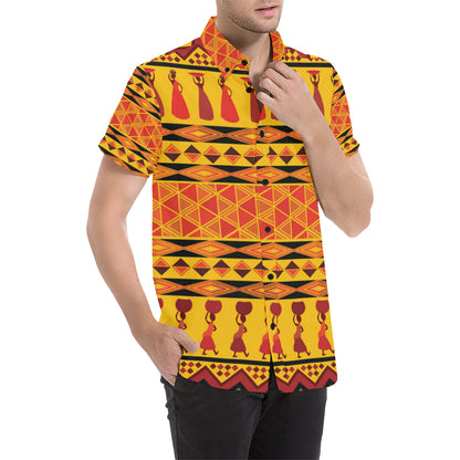 African Pattern Print Design 01 Men's Short Sleeve Button Up Shirt