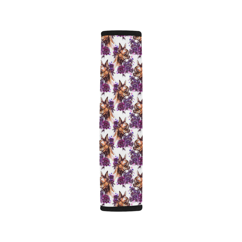 Chihuahua Purple Floral Car Seat Belt Cover