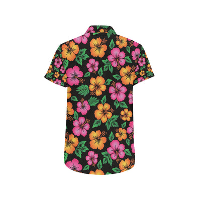 Hibiscus Pattern Print Design HB029 Men's Short Sleeve Button Up Shirt