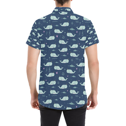 Narwhal Design Print Men's Short Sleeve Button Up Shirt