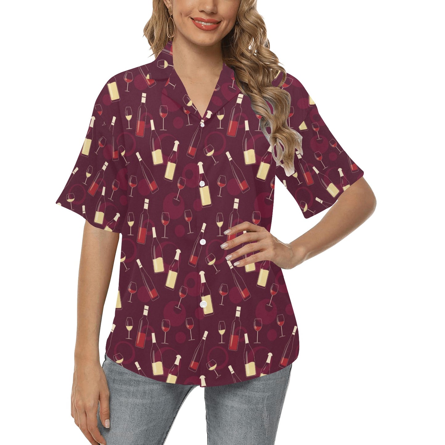 Wine Themed Pattern Print Women's Hawaiian Shirt