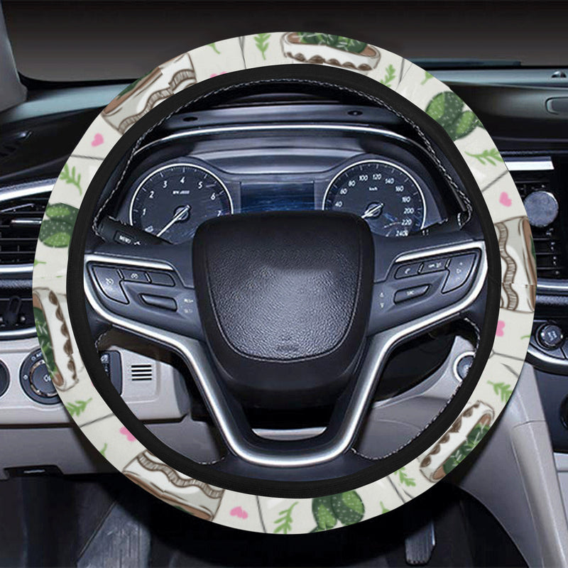 Cactus Pattern Print Design 04 Steering Wheel Cover with Elastic Edge