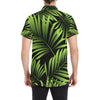 Green Neon Tropical Palm Leaves Men's Short Sleeve Button Up Shirt