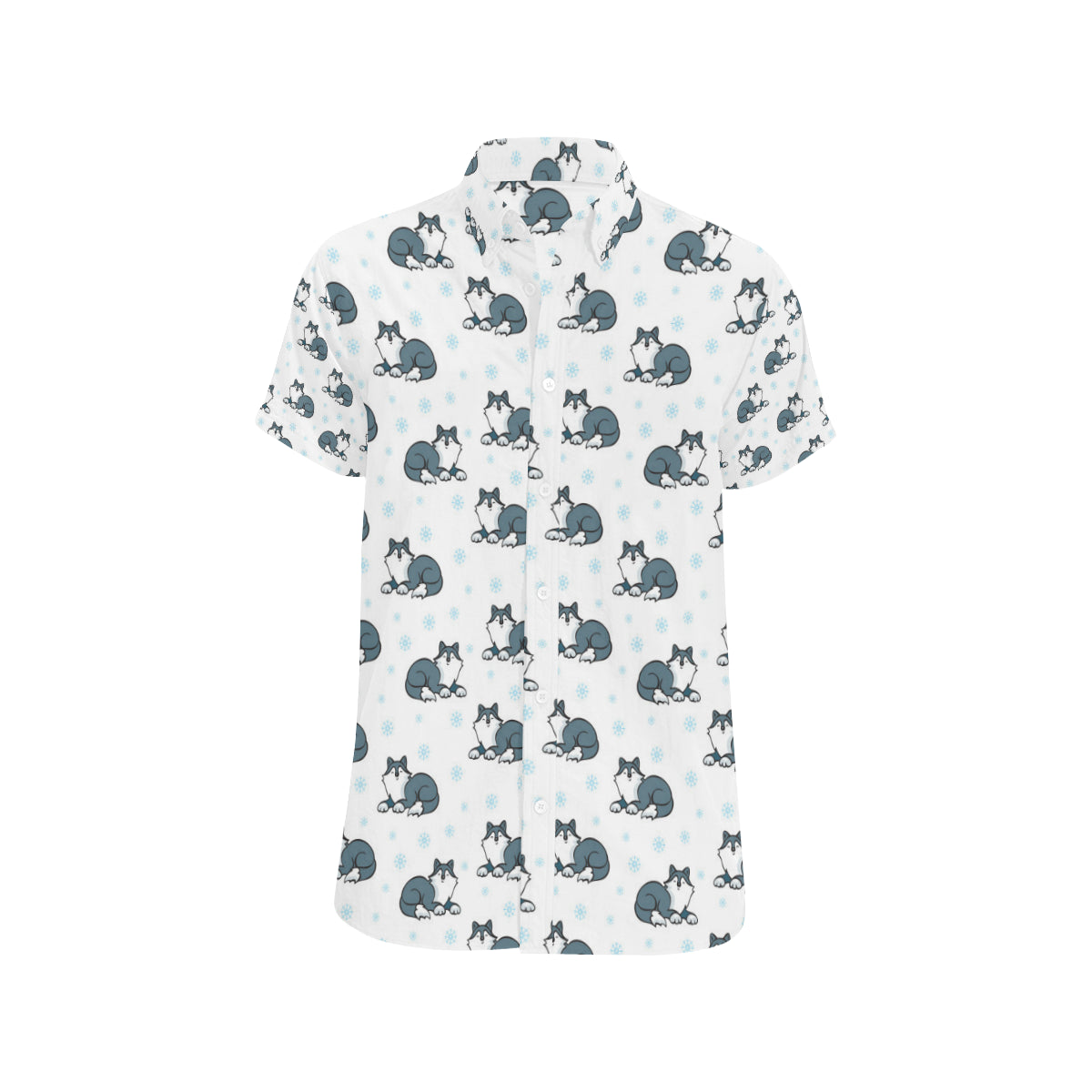 Alaskan Malamute Pattern Print Design 03 Men's Short Sleeve Button Up Shirt