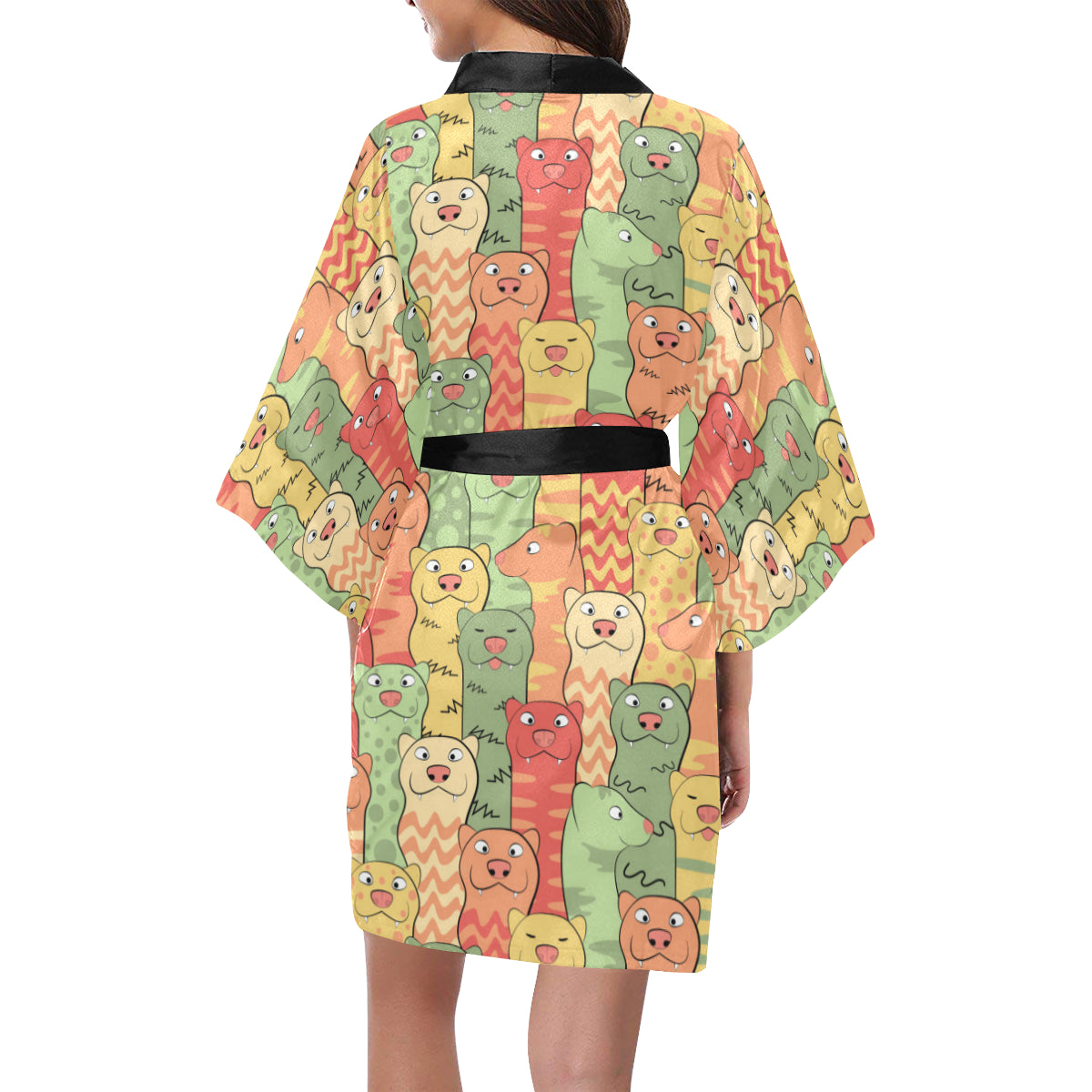 Ferret Pattern Print Design 01 Women's Short Kimono