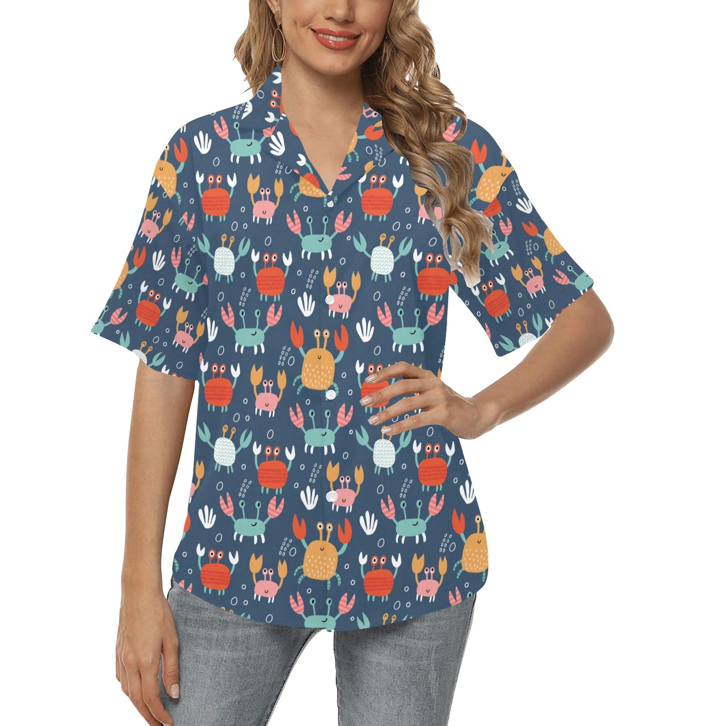 Crab Pattern Print Design 05 Women's Hawaiian Shirt