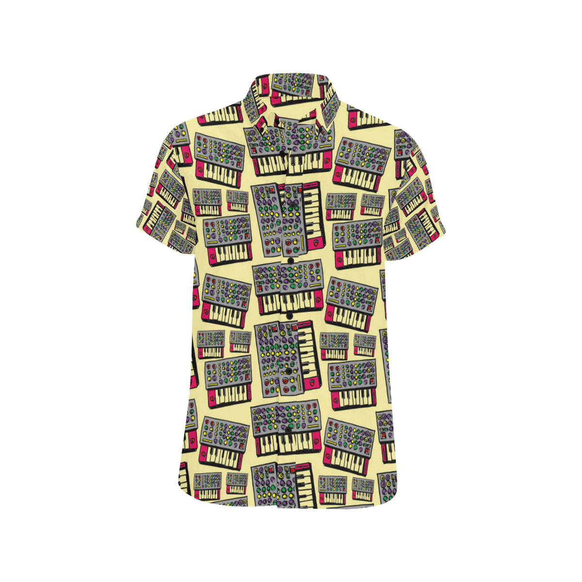 Synthesizer Pattern Print Design 01 Men's Short Sleeve Button Up Shirt