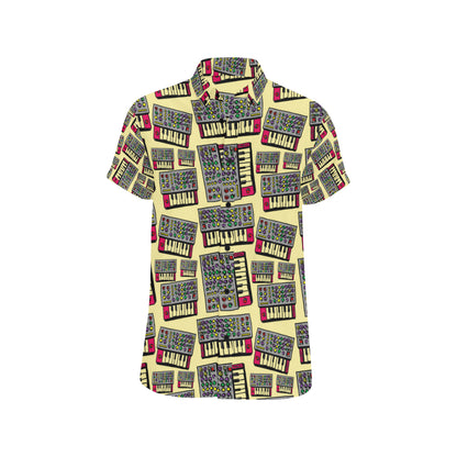 Synthesizer Pattern Print Design 01 Men's Short Sleeve Button Up Shirt