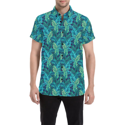 Banana Leaf Pattern Print Design 06 Men's Short Sleeve Button Up Shirt