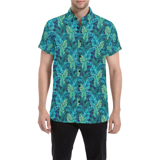 Banana Leaf Pattern Print Design 06 Men's Short Sleeve Button Up Shirt