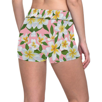 White Plumeria Pattern Print Design PM011 Yoga Shorts