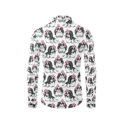 Japanese Chin Pattern Print Design 01 Men's Long Sleeve Shirt