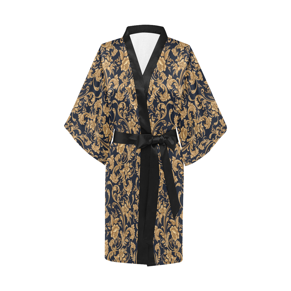 Baroque Golden Pattern Print Design 03 Women's Short Kimono