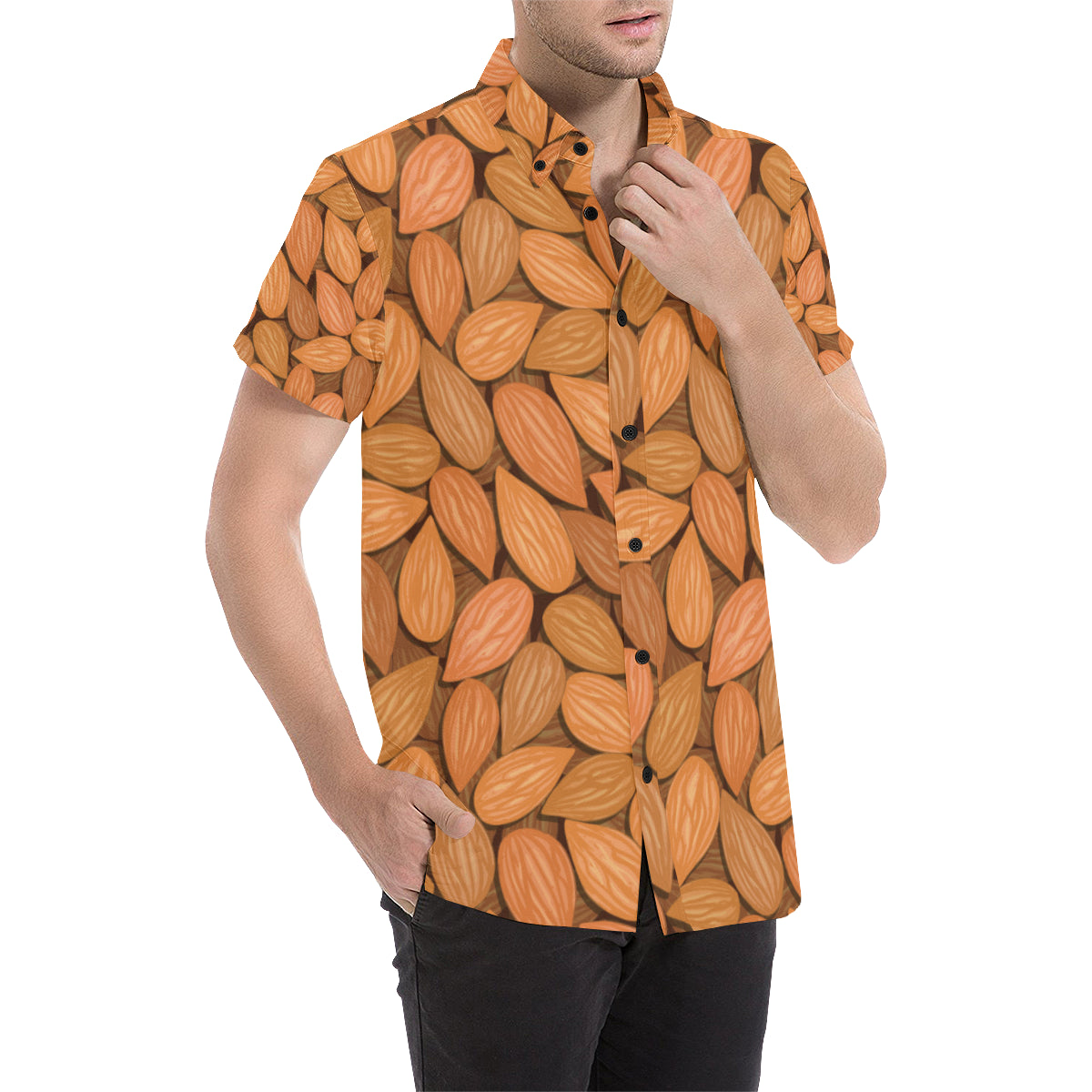 Almond Pattern Print Design 01 Men's Short Sleeve Button Up Shirt