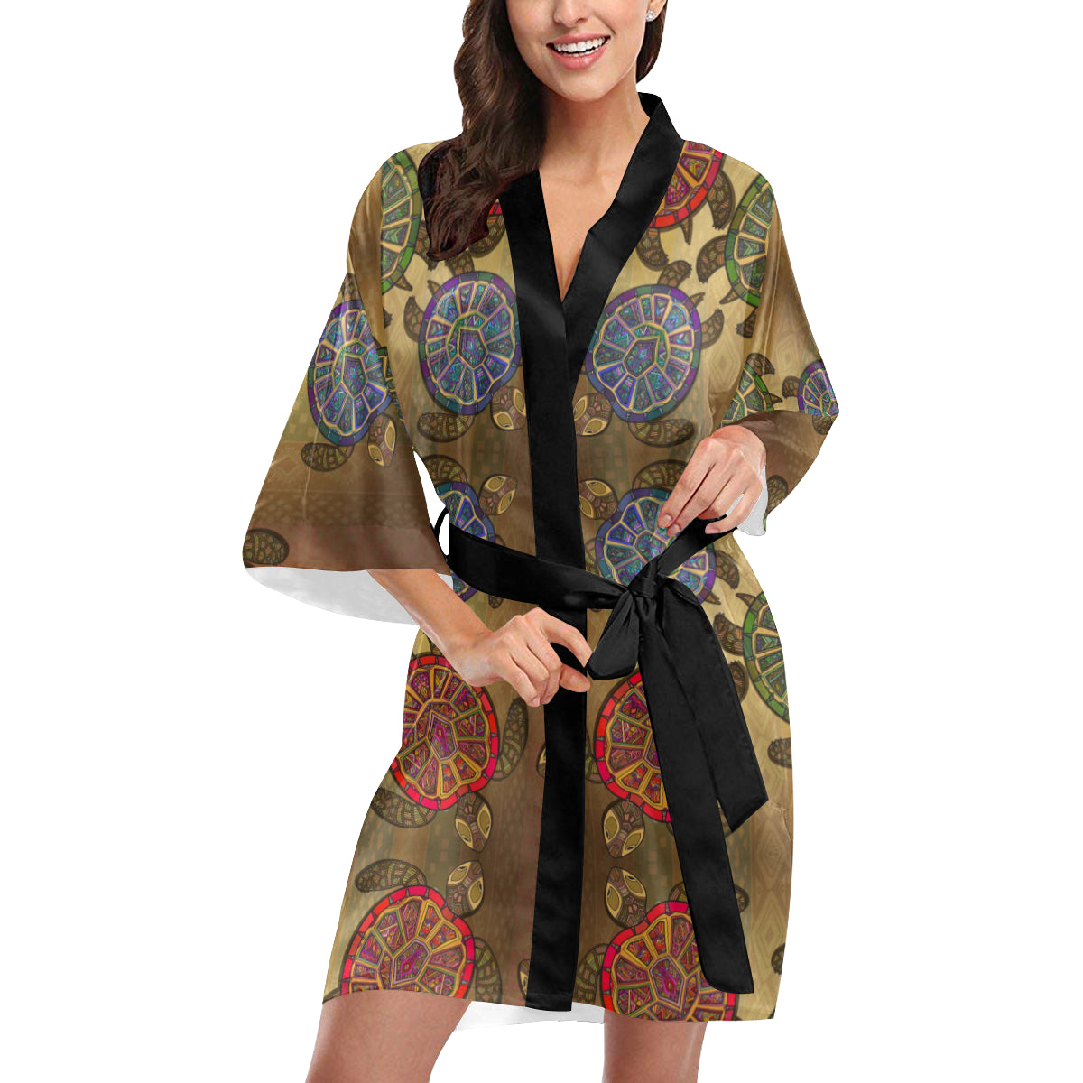 Sea Turtle Tribal Colorful Women's Short Kimono