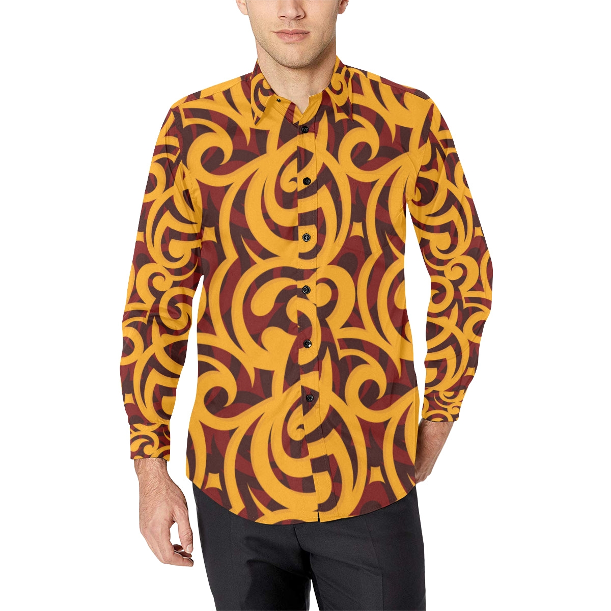 Maori Pattern Print Design 02 Men's Long Sleeve Shirt