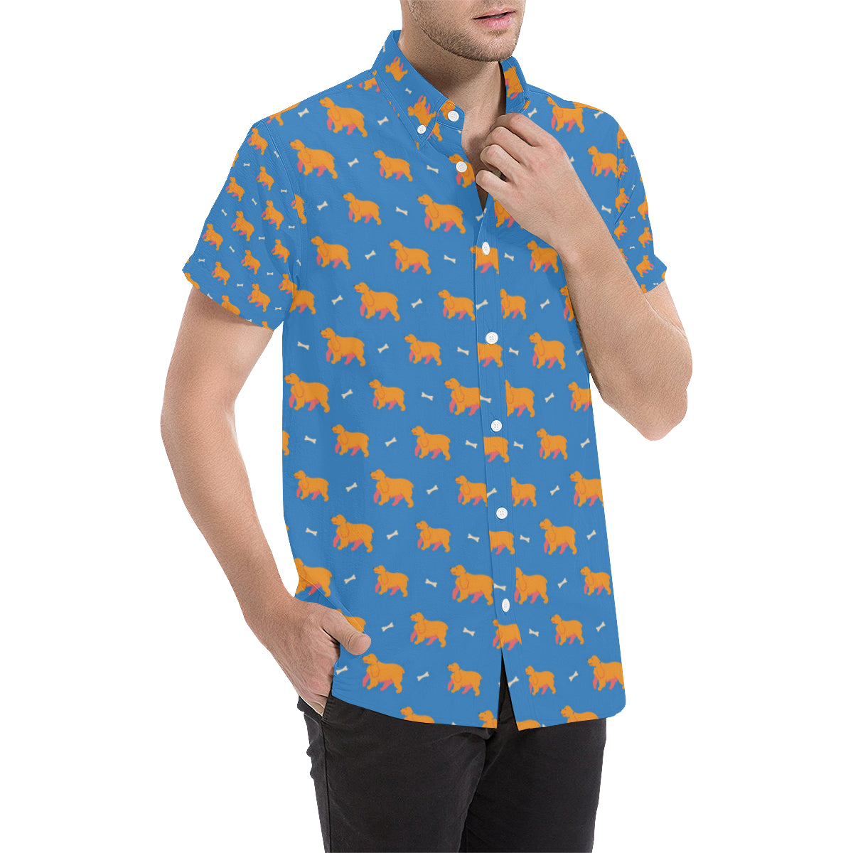 Cocker Pattern Print Design 04 Men's Short Sleeve Button Up Shirt