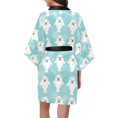 Sea Lion Baby Pattern Print Design 01 Women's Short Kimono