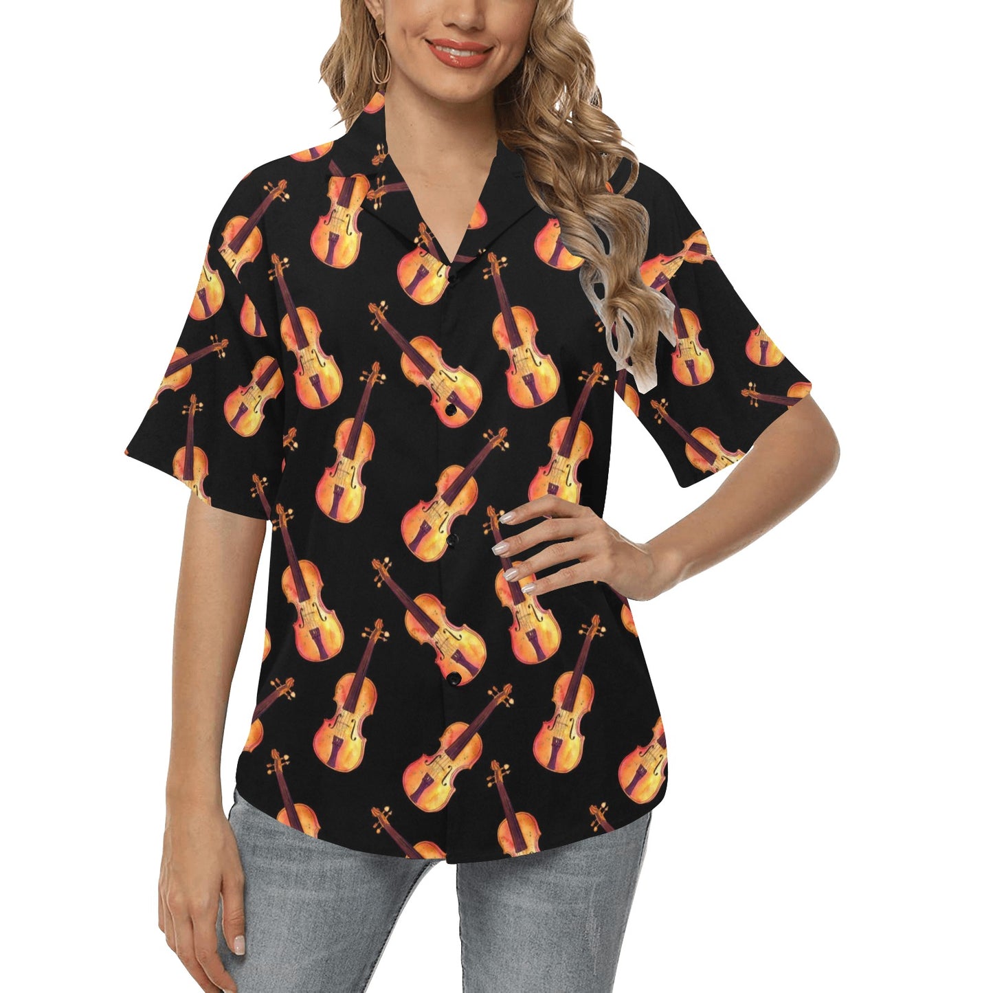 Violin Pattern Print Design 04 Women's Hawaiian Shirt