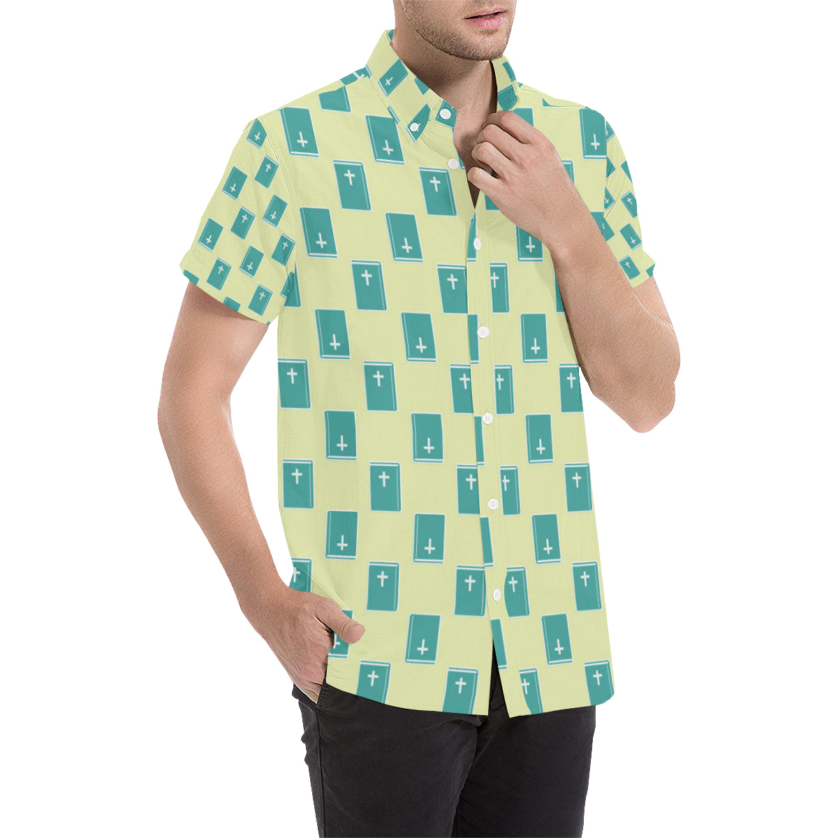 Bible Pattern Print Design 04 Men's Short Sleeve Button Up Shirt