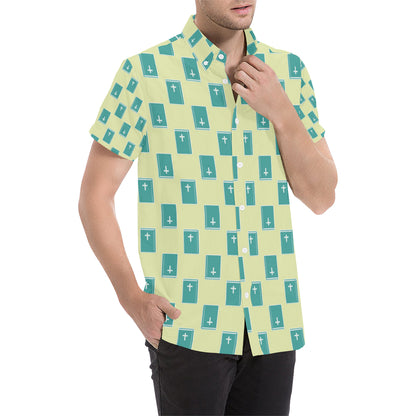 Bible Pattern Print Design 04 Men's Short Sleeve Button Up Shirt