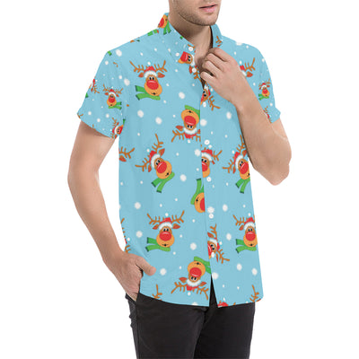 Reindeer cute Pattern Print Design 02 Men's Short Sleeve Button Up Shirt