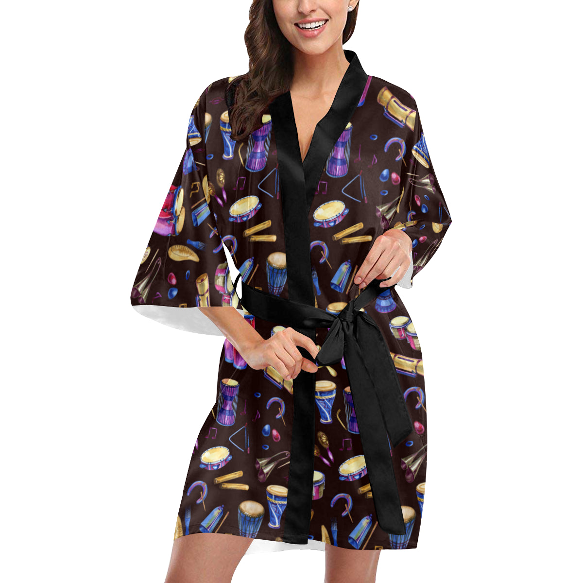 Percussion Neon Pattern Print Design 04 Women's Short Kimono