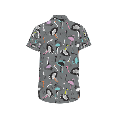Ostrich Pattern Print Design 01 Men's Short Sleeve Button Up Shirt