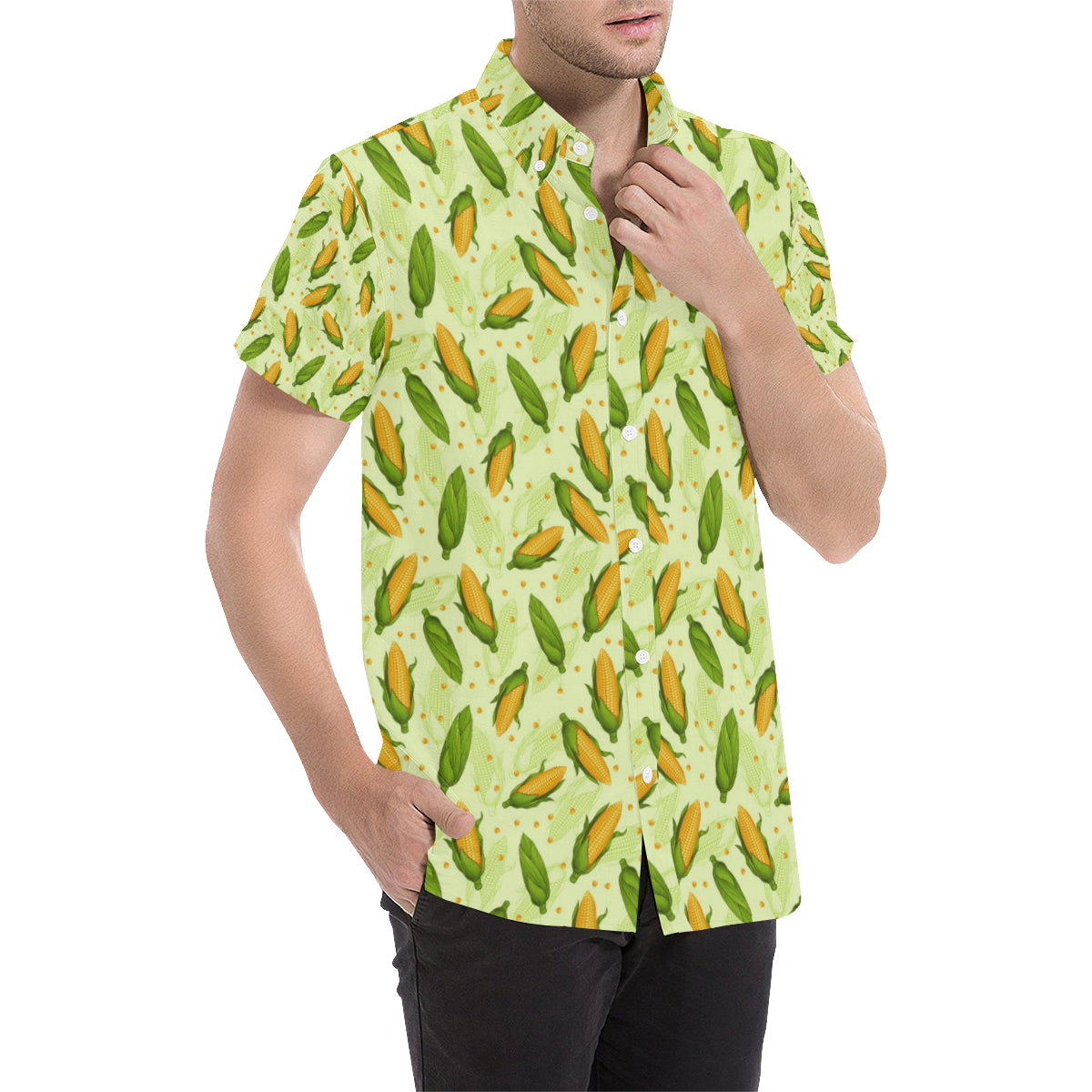 Agricultural Fresh Corn cob Print Pattern Men's Short Sleeve Button Up Shirt