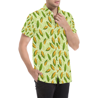 Agricultural Fresh Corn cob Print Pattern Men's Short Sleeve Button Up Shirt