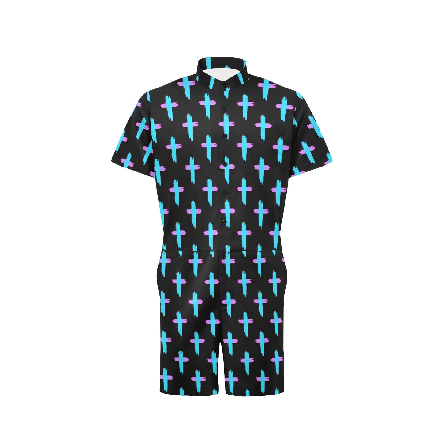 Christian Cross neon Pattern Men's Romper