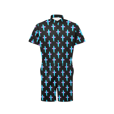 Christian Cross neon Pattern Men's Romper