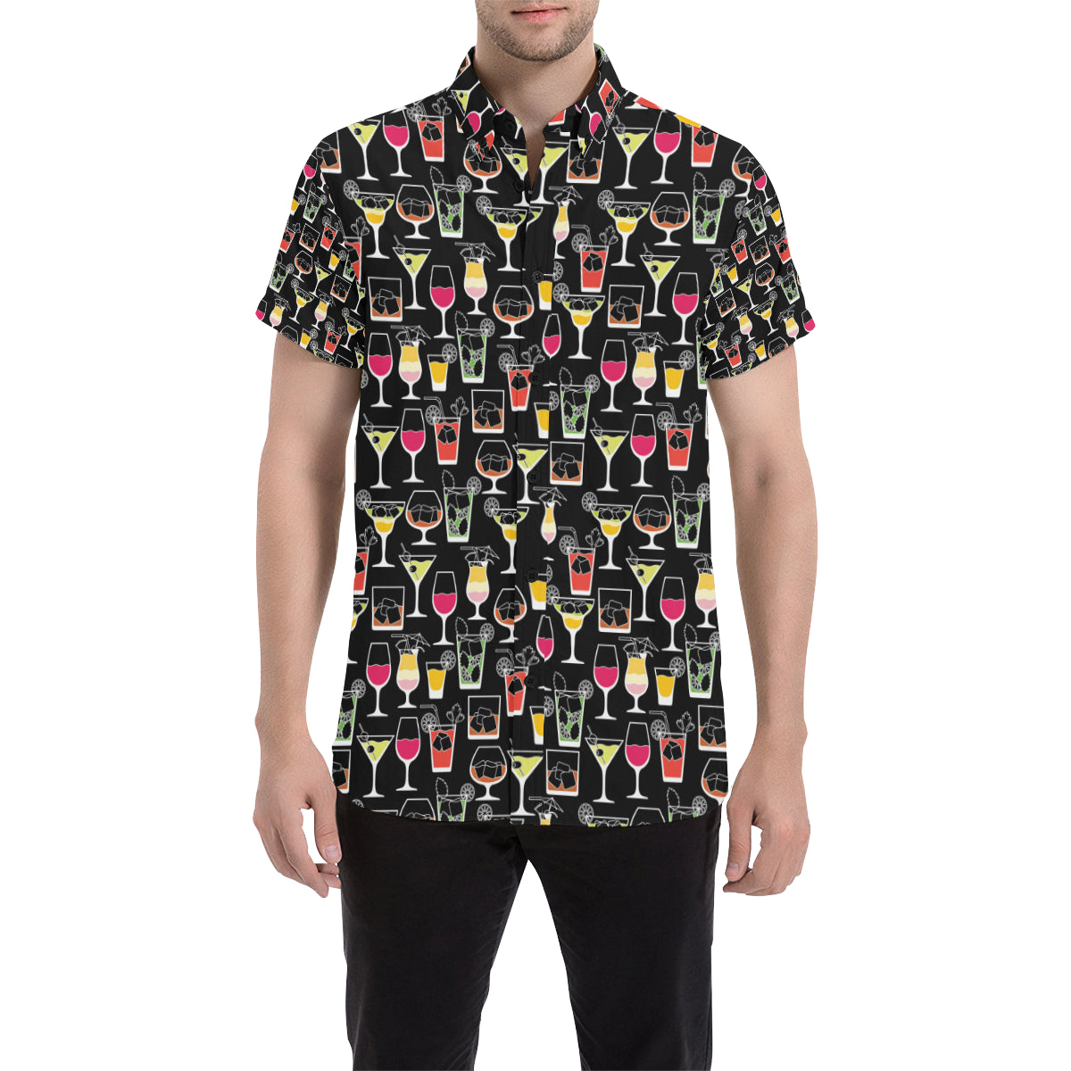 Cocktail Pattern Print Design 01 Men's Short Sleeve Button Up Shirt