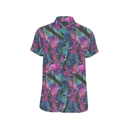 Palm Leaves Pattern Print Design PL010 Men's Short Sleeve Button Up Shirt