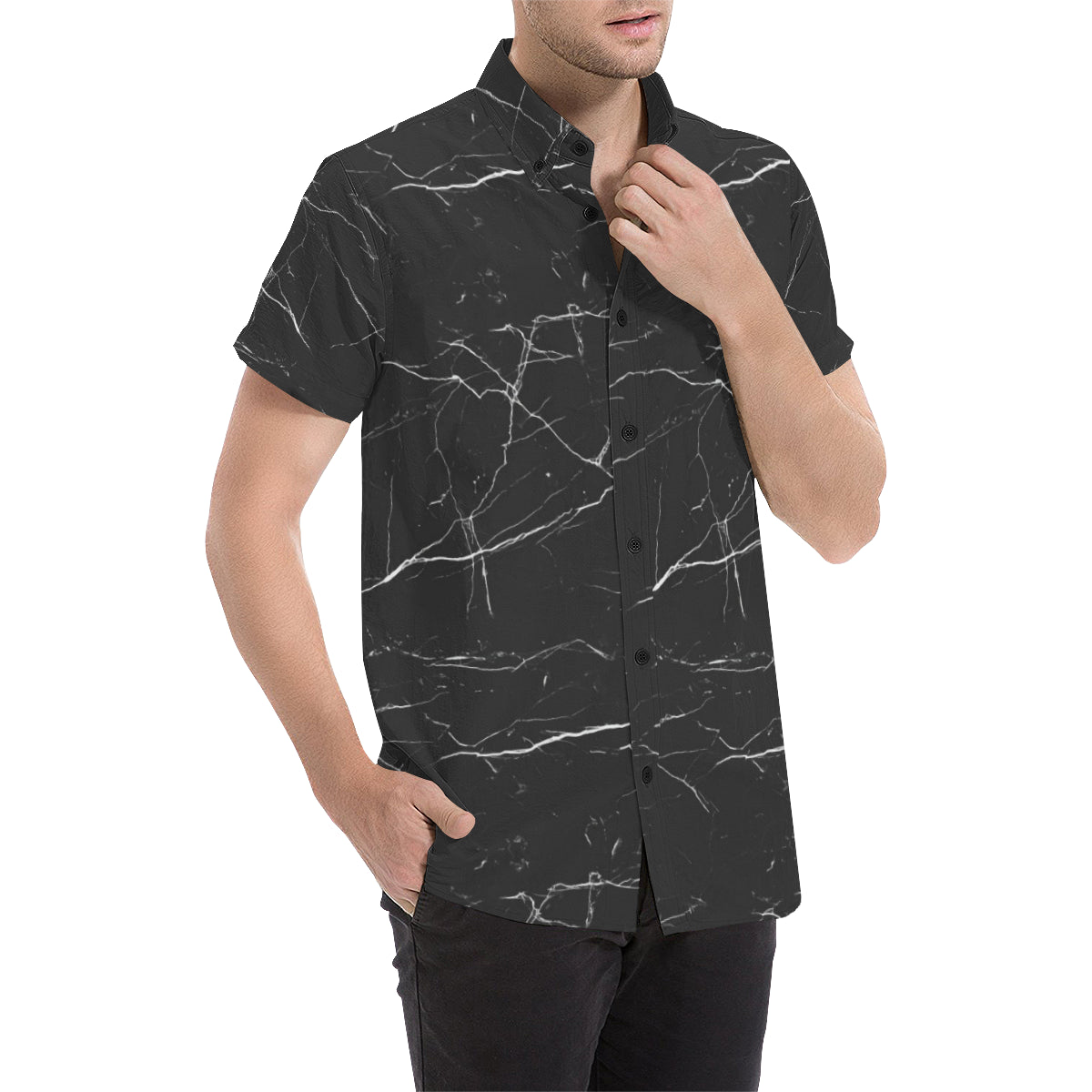 Marble Pattern Print Design 04 Men's Short Sleeve Button Up Shirt