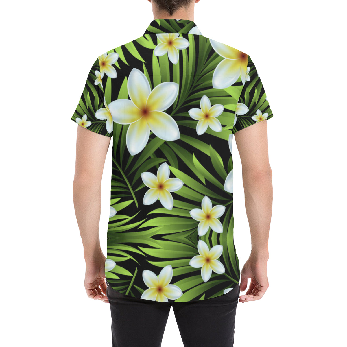 White Plumeria Pattern Print Design PM06 Men's Short Sleeve Button Up Shirt