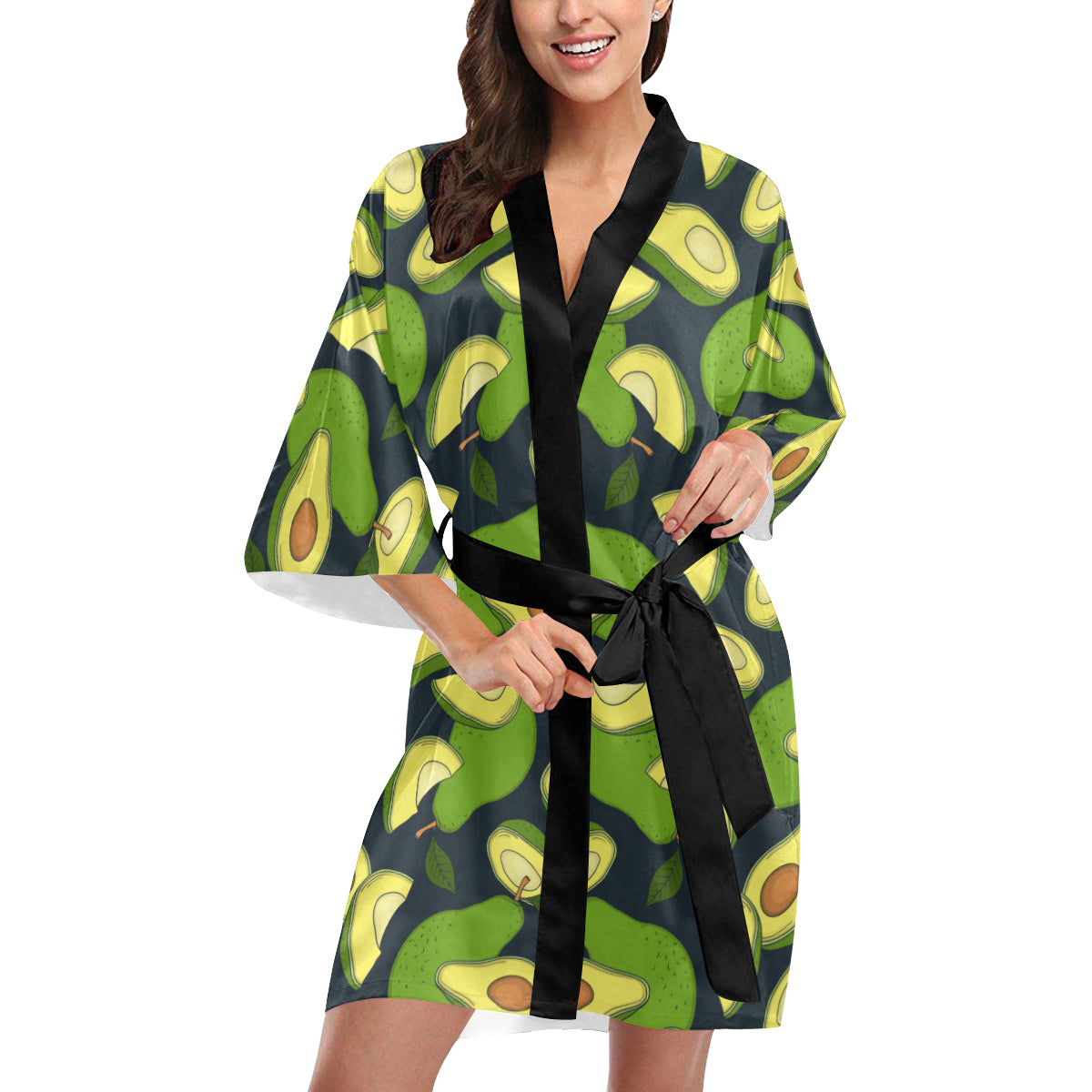 Avocado Pattern Print Design AC013 Women's Short Kimono