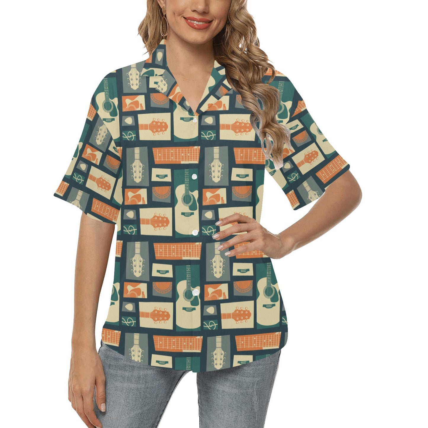 Acoustic Guitar Pattern Print Design 02 Women's Hawaiian Shirt