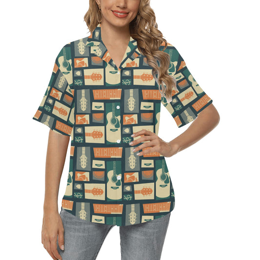 Acoustic Guitar Pattern Print Design 02 Women's Hawaiian Shirt