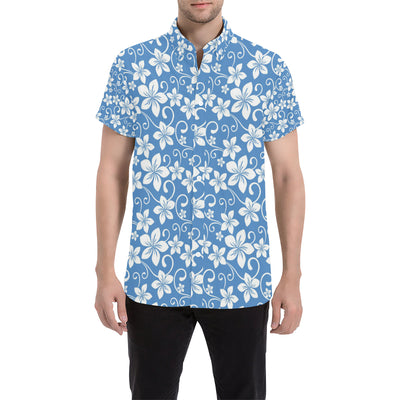 Hibiscus Pattern Print Design HB09 Men's Short Sleeve Button Up Shirt