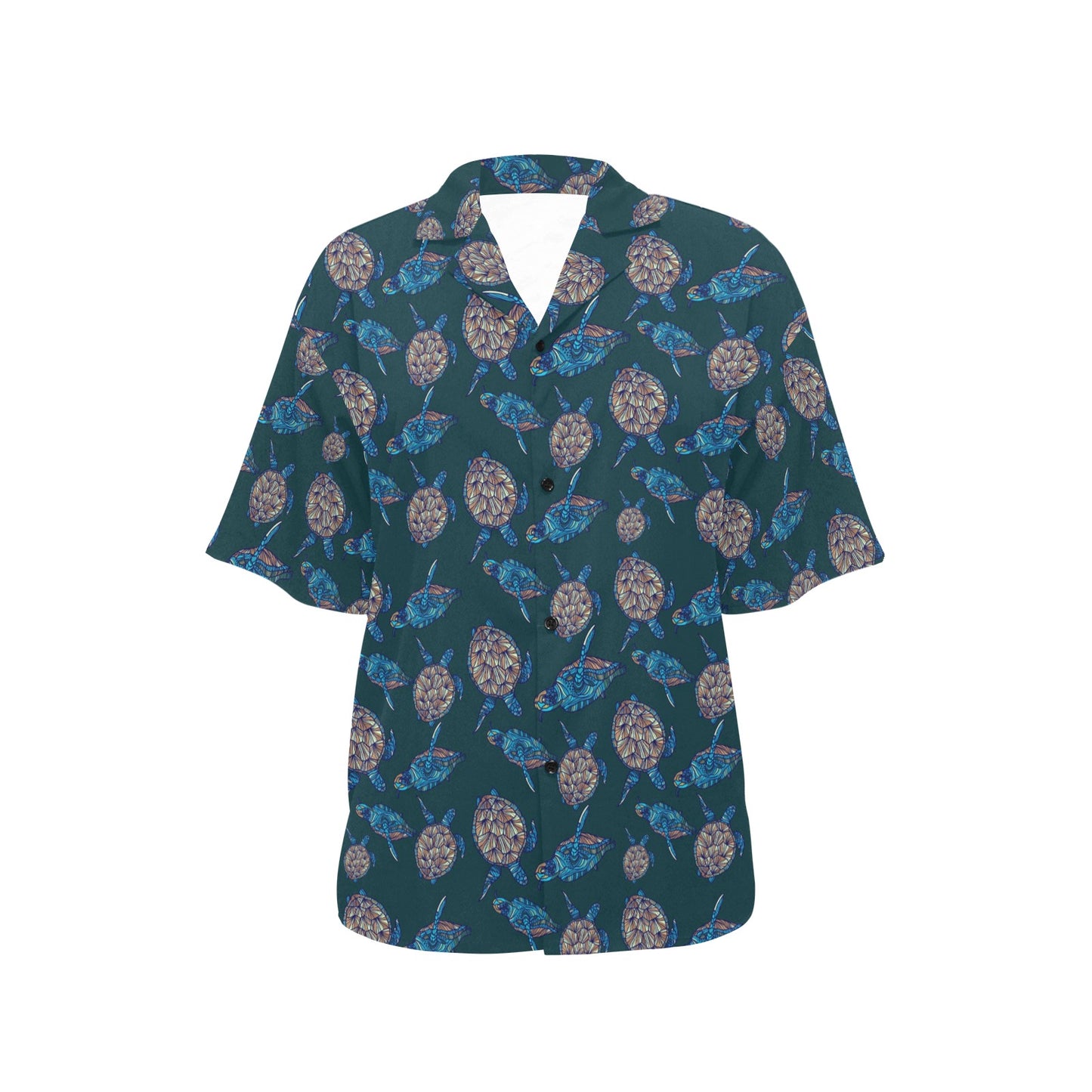 Sea Turtle Hand Drawn Blue Print Women's Hawaiian Shirt