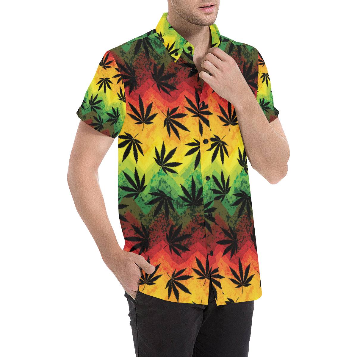 Rasta Pattern Print Design A02 Men's Short Sleeve Button Up Shirt