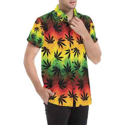Rasta Pattern Print Design A02 Men's Short Sleeve Button Up Shirt