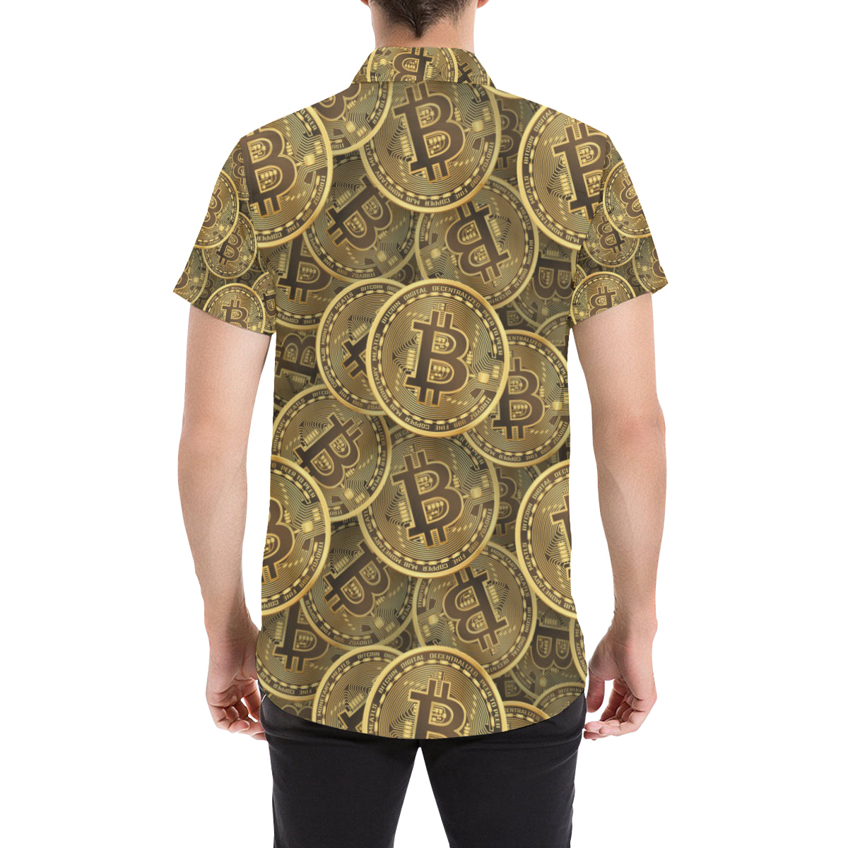Bitcoin Pattern Print Design DO01 Men's Short Sleeve Button Up Shirt