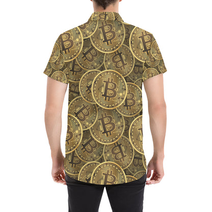 Bitcoin Pattern Print Design DO01 Men's Short Sleeve Button Up Shirt