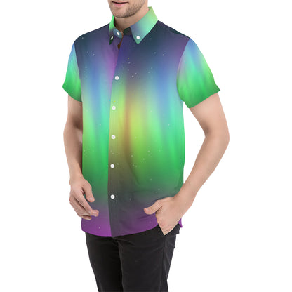 Aurora Borealis Pattern Print Design 03 Men's Short Sleeve Button Up Shirt